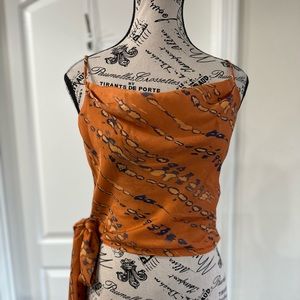 House of Harlow 1960 Revolve orange crop top blouse with blue & gold accents